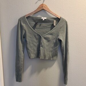 BP Ribbed V-Neck Cardigan in Light Green
